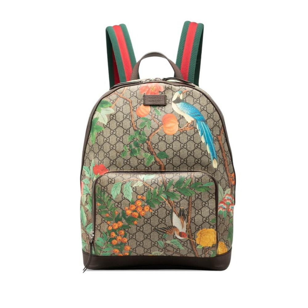 Gucci GG Supreme Tian Cherie Line Backpack 428027 Beige Brown Leather Women's...
